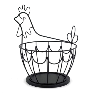 Iron Powder Coated Black Rooster Egg Basket Creative Storage and Display Dual-Purpose Basket