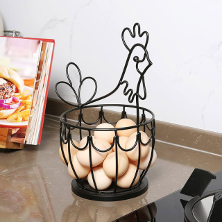 Iron Powder Coated Black Rooster Egg Basket Creative Storage and Display Dual-Purpose Basket