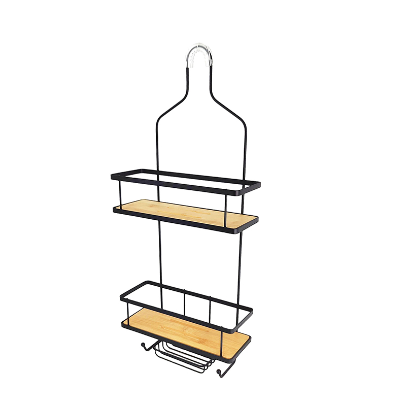 ชั้นวางของในห้องน้ำแบบแขวนฐานไม้สองชั้น