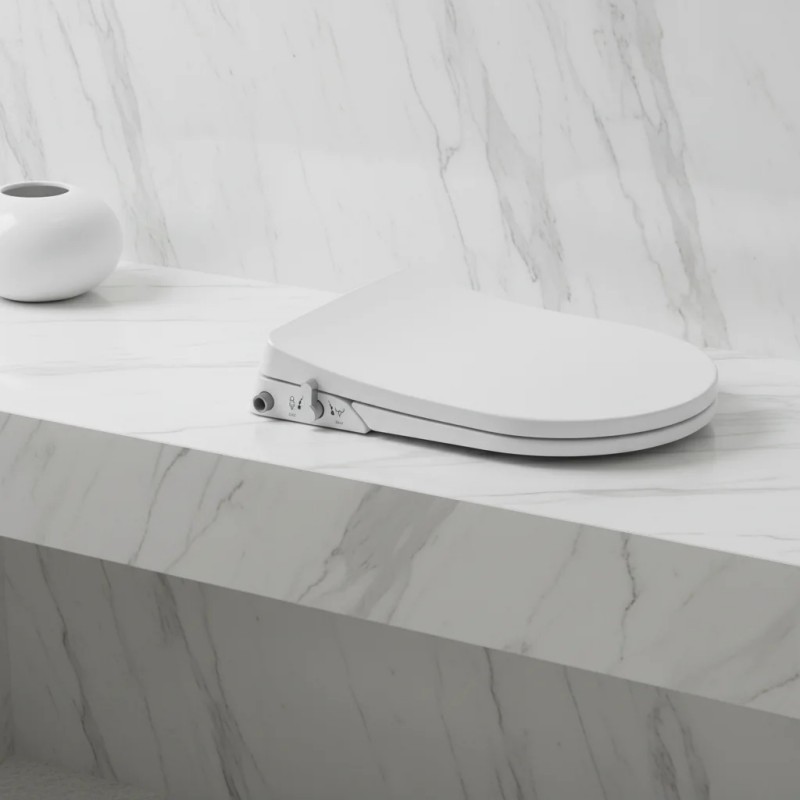 ฝาปิดชักโครกพลาสติกรูปตัว D แบบไม่ใช้ไฟฟ้า พร้อมบิเดต์