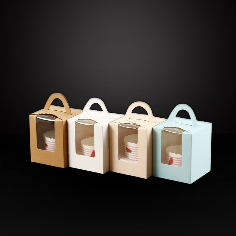 kraft color paper box with plastic window handle