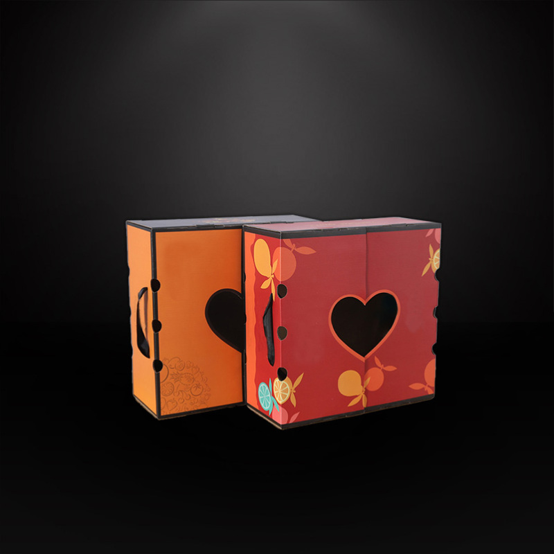 Fruit cake present open top Corrugated gift box handle ribbon