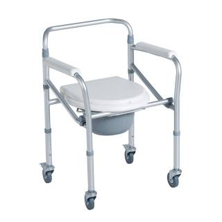 Silla con inodoro de aluminio ajustable en altura con ruedas de 3