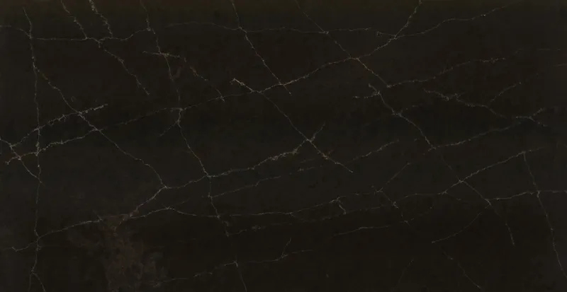 table rectangulaire en quartz artificiel marron veiné de blanc