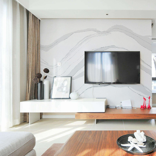 PXQZ400 Artificial Stone Quartz Calacatta Hill Lines Symbol Quartz Wall Cladding