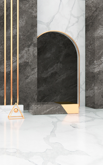 Superficie in quarzo alla moda con motivo effetto marmo