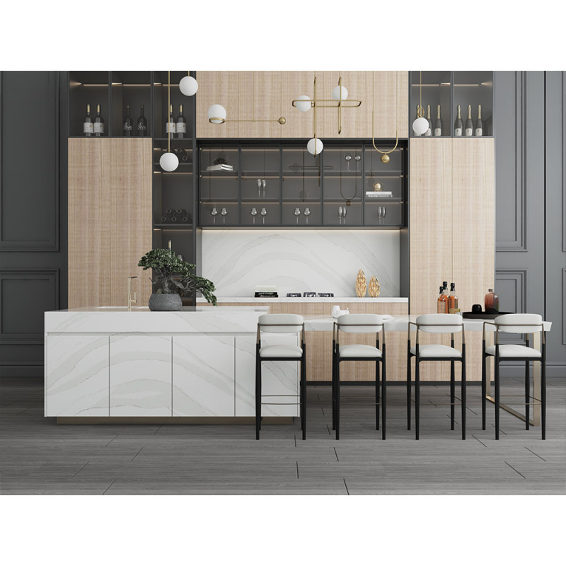 PXQZ400 Artificial Stone Quartz Calacatta Hill Lines Symbol Quartz Wall Cladding