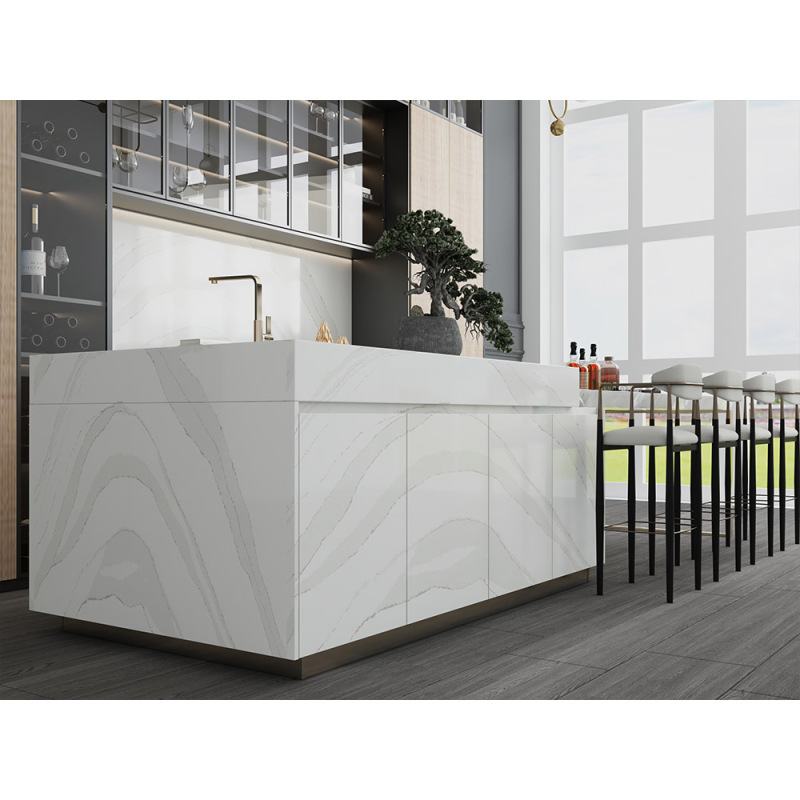 PXQZ400 Artificial Stone Quartz Calacatta Hill Lines Symbol Quartz Wall Cladding