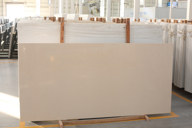 Design de cozinha de quartzo artificial de cristal bege