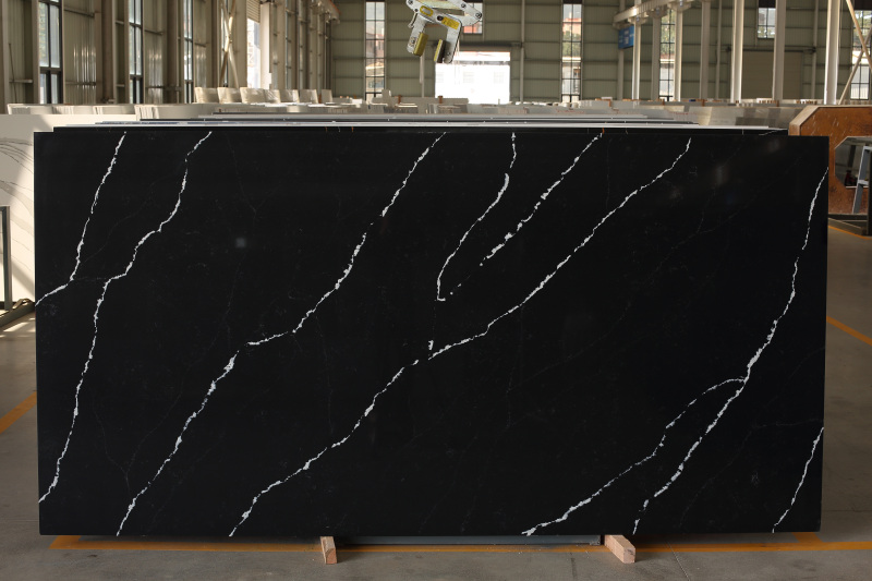 Cuarzo Artificial Negro Con Vetas Blancas Sobremesa