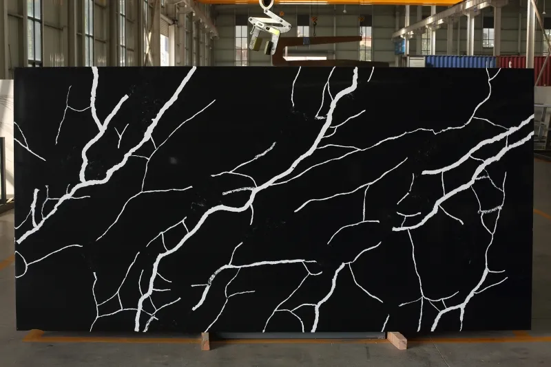 PXQZ180522-3 Black Marquina Artificial Quartz Big Slab Super Jumbo Size Stone