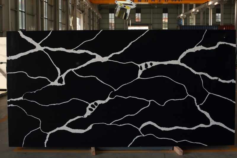 PXQZ104 Black Quartz Slab for Kitchen Island Countertop TV Background