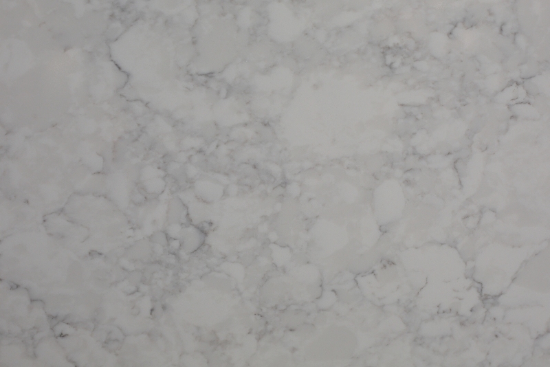 PXQZ405 White Artificial Quartz of Dark Veins Melting Away Exposing Rough Grey Gountertop