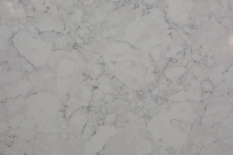 PXQZ405 White Artificial Quartz of Dark Veins Melting Away Exposing Rough Grey Gountertop