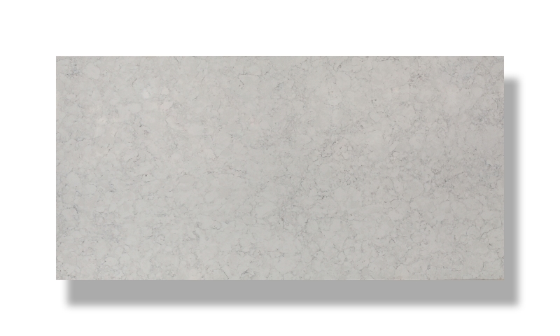 PXQZ405 White Artificial Quartz of Dark Veins Melting Away Exposing Rough Grey Gountertop