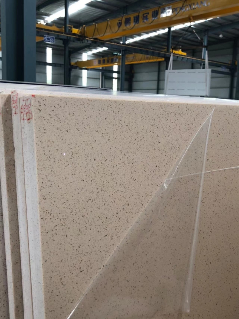PXQZ840 Beige Crystal Artificial Quartz Big Slabs for Kitchen Island Countertop