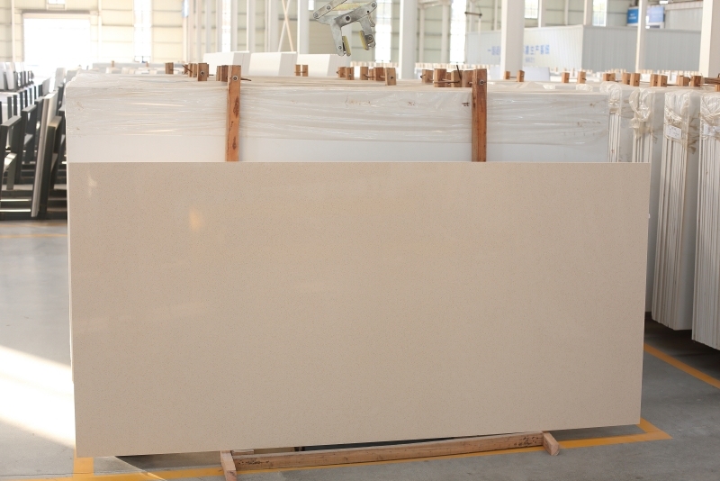PXQZ840 Beige Crystal Artificial Quartz Big Slabs for Kitchen Island Countertop