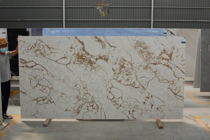 PXQZ211212-1 Carrara Stripes Quartz Gloden Veins Residential Counter Decor