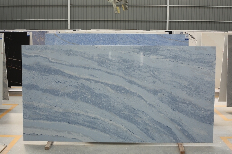 PXQZ220824-1 Blue Artificial Quartz Big Slabs for Kichen Island Recpetion Desk