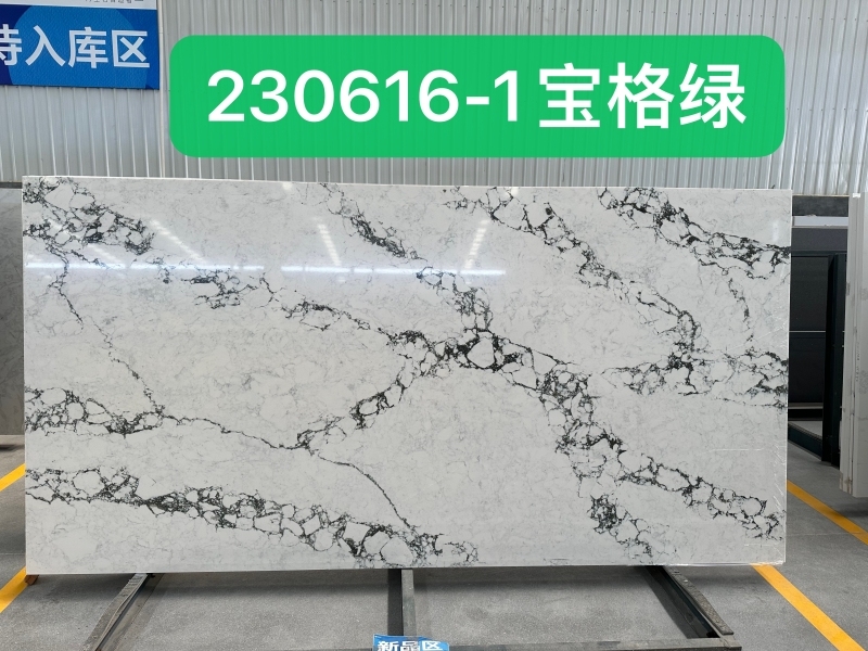 PXQZ230616-1 Luxury Artificial Quartz with Green Veins Stone Countertops Cabinets