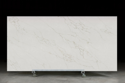 PXQZ240327-3 White Quartz Artificial Stone with Golden Veins for Table top