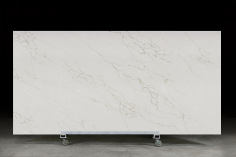 PXQZ240327-3 White Quartz Artificial Stone with Golden Veins for Table top