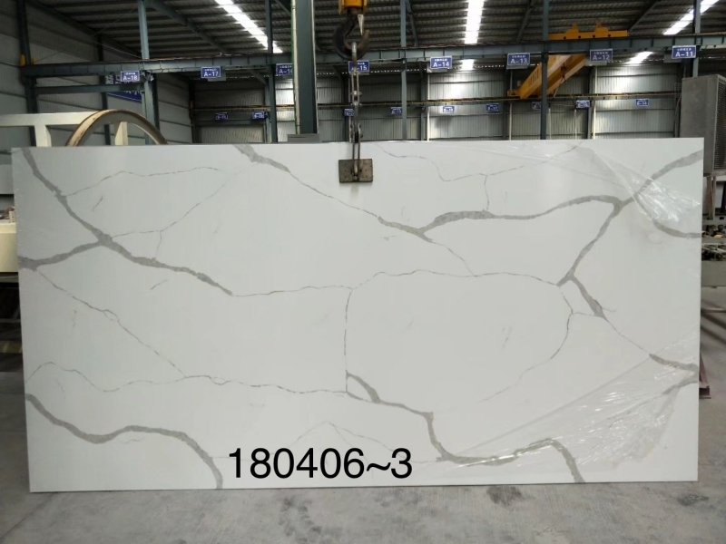 PXQZ180406-3 White Calacatta Classic Design Artificial Quartz Stone Sheets