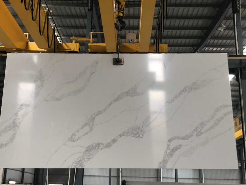 PXQZ190216-1 Popular White Quartz Calacatta for Kitchen Table Furniture
