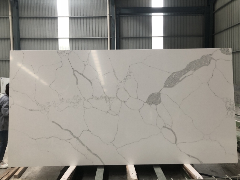 PXQZ114 Artificial Quartz White Calacatta 3200mm Stone Sheets Countertops