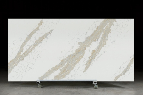 PXQZ220805-1 White Quartz with Gold Lines for Kitchen Countertops