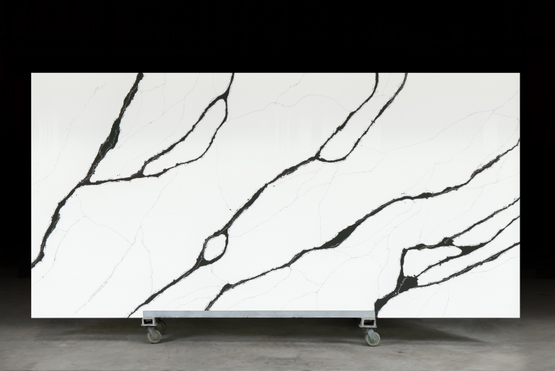 PXQZ221015-2 White Quartz with Black Veins Engineered Quartz Slab