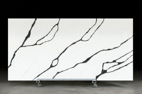 PXQZ221015-2 White Quartz with Black Veins Engineered Quartz Slab