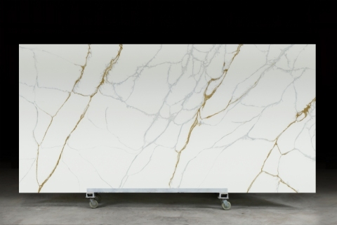 PXQZ221230-1 White Artificial Quartz Slabs with Gold Veins Countertop Cabinets