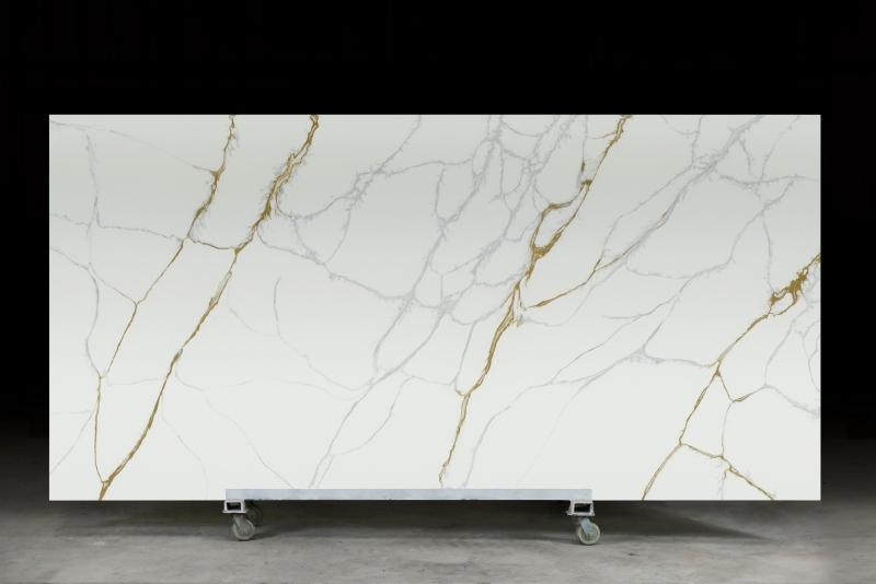 PXQZ221230-1 White Artificial Quartz Slabs with Gold Veins Countertop Cabinets