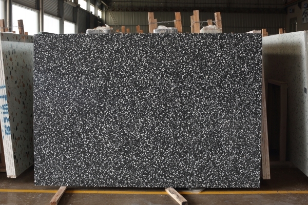 PXS1101 Black Terrazzo with White Stone Chips Hot Sale Terrazzo Stone Slabs