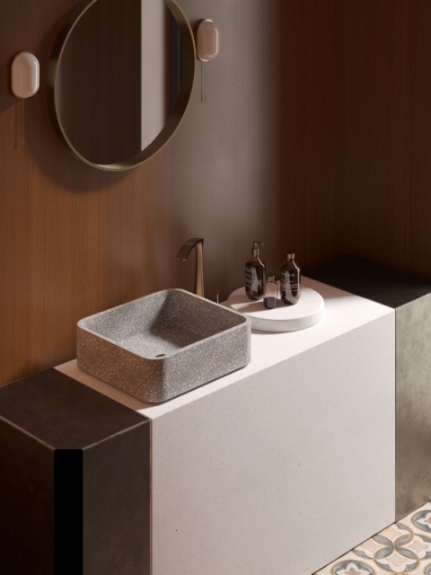MX001 Cement Base Terrazzo Counter top Basin Colors Changeble