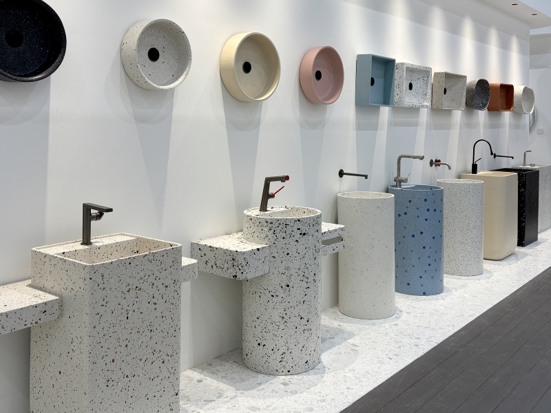 MX027 Terrazzo Basins 357*357*120MM Stone Countertop Basin 16KG