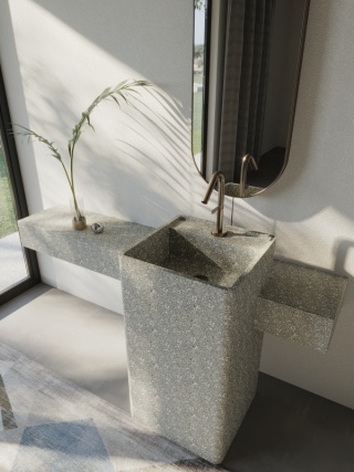 Lavabos de pedestal de piedra ML004 en gris, rosa y verde para venta al por mayor. Se aceptan personalizaciones.