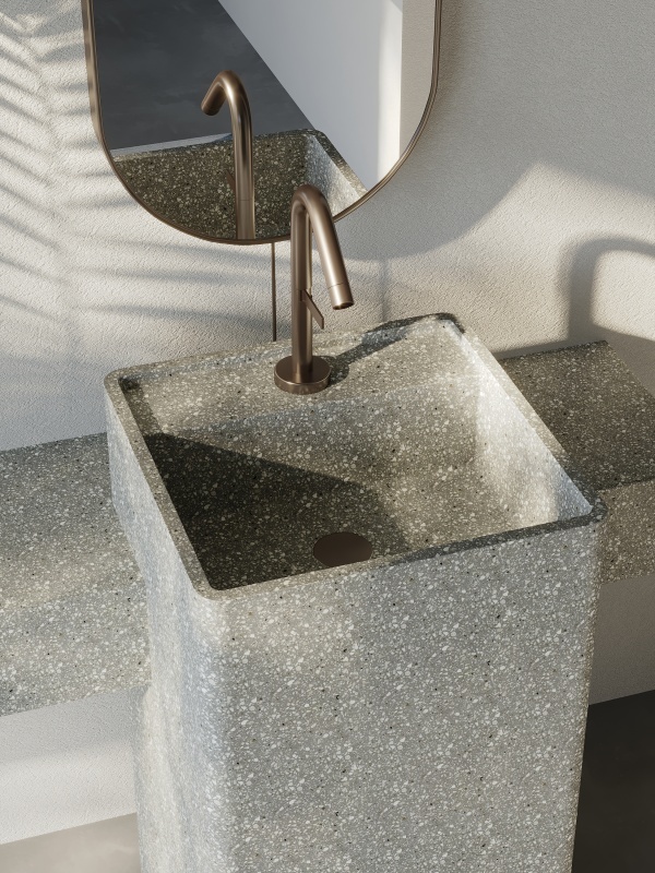 Lavabos de pedestal de piedra ML004 en gris, rosa y verde para venta al por mayor. Se aceptan personalizaciones.