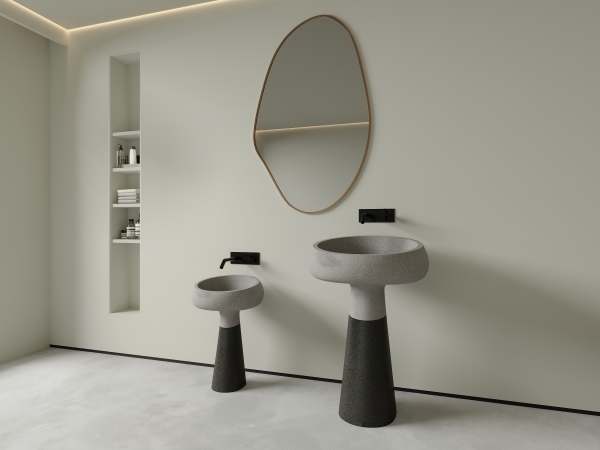 ML011 Villa Hotel Bathroom Hand Wash Basin Cement Stone Pedestal Basin Sink