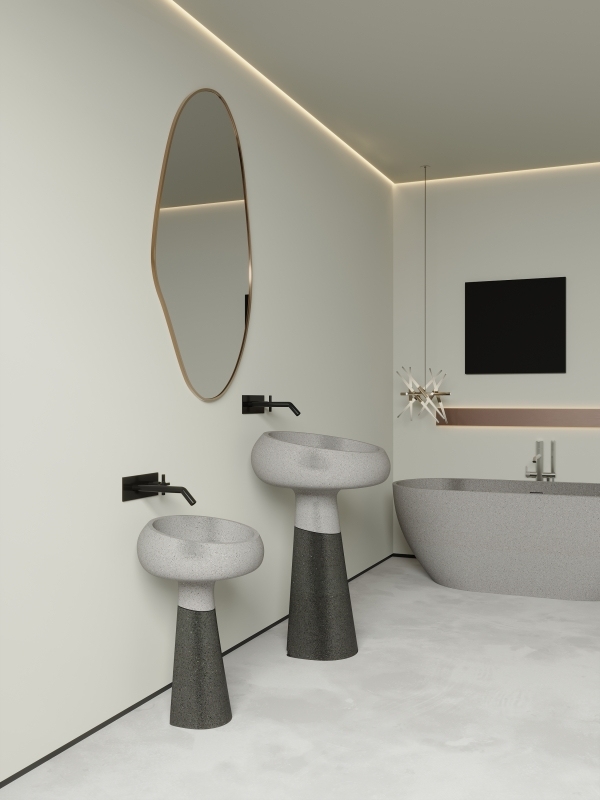 ML011 Villa Hotel Bathroom Hand Wash Basin Cement Stone Pedestal Basin Sink