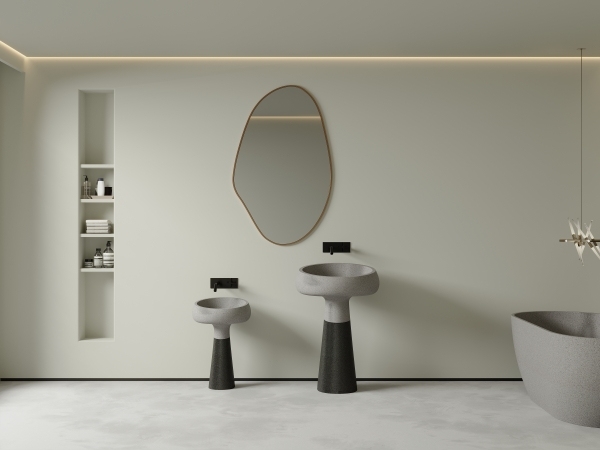 ML011 Villa Hotel Bathroom Hand Wash Basin Cement Stone Pedestal Basin Sink
