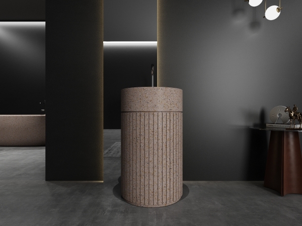 Lavabos de pedestal de piedra artificial tipo terrazo ML007 para baño.