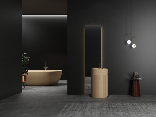 Lavabos de pedestal de piedra artificial tipo terrazo ML007 para baño.