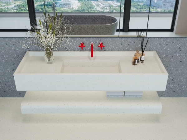 MT019 Apartment otel Project Terrazzo Stone Integrated Wash Basins