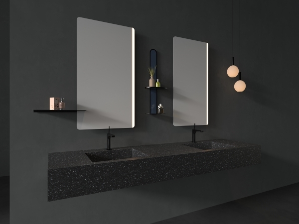 MT010 Cement Terrazzo Double Integrated Sink Undermount Double Sink Basins