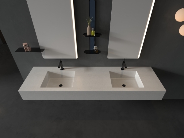 MT010 Cement Terrazzo Double Integrated Sink Undermount Double Sink Basins