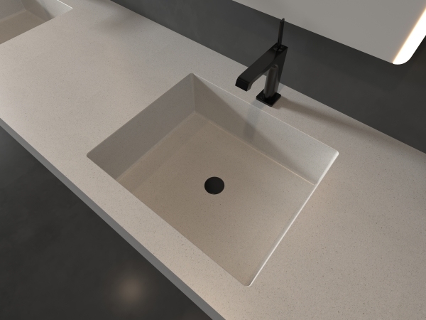 MT010 Cement Terrazzo Double Integrated Sink Undermount Double Sink Basins