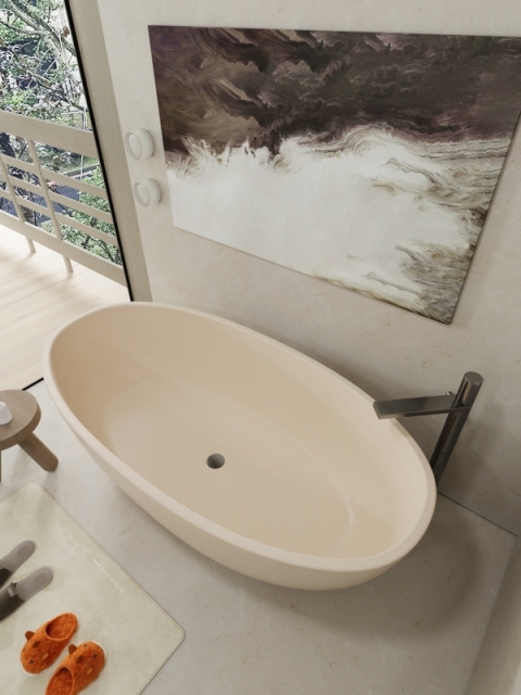 MY019 Beige Color Cement Terrazzo Bathtubs with Durable and Waterproof Advantages