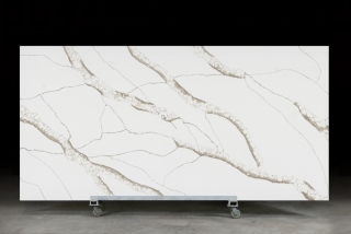 PXQZ 260316-1 Golden Veins Calacatta Quartz Big Slab Engineered Stone for Commercial Projects